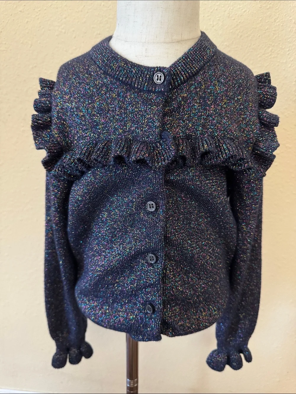 Crewcuts Ruffle Cardigan Sweater Sparkle  Multicolor Glitter Button Front Size 6